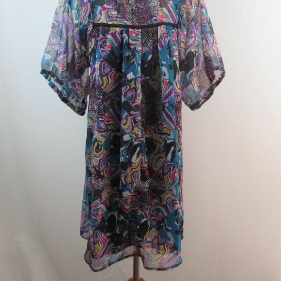 NWT VANS Off The Wall Multi Color Print Chiffon V Neck Loose Fit Lined Dress - Picture 9 of 9